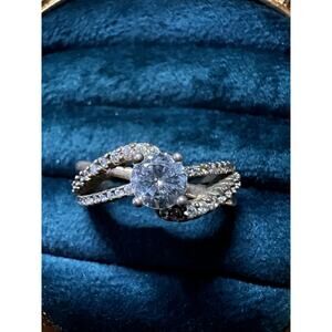 Size 10 Sterling Silver CZ Engagement Ring Twisted Pave Band S925